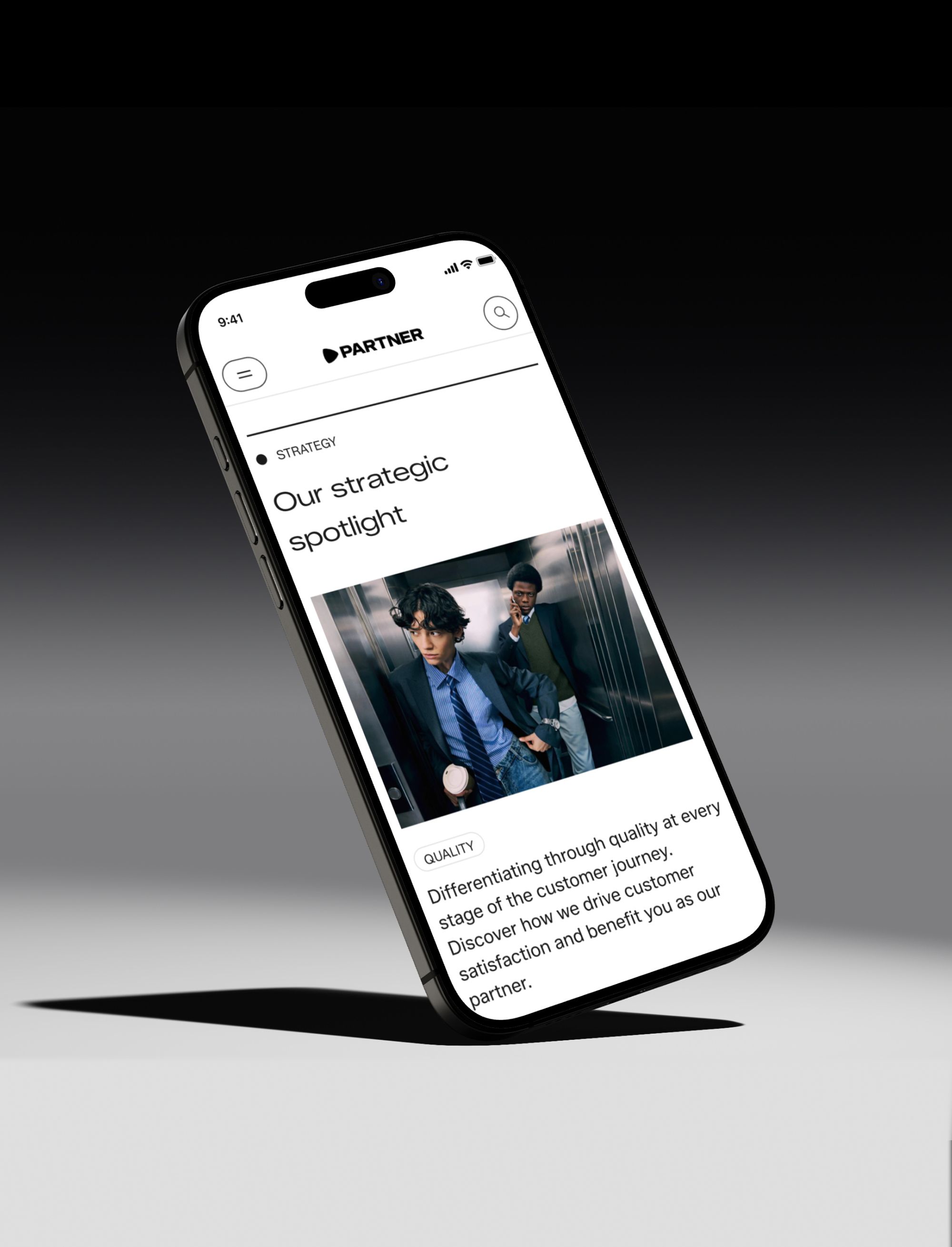 Angled smartphone displaying a Zalando Partner strategy article titled “Our strategic spotlight.”