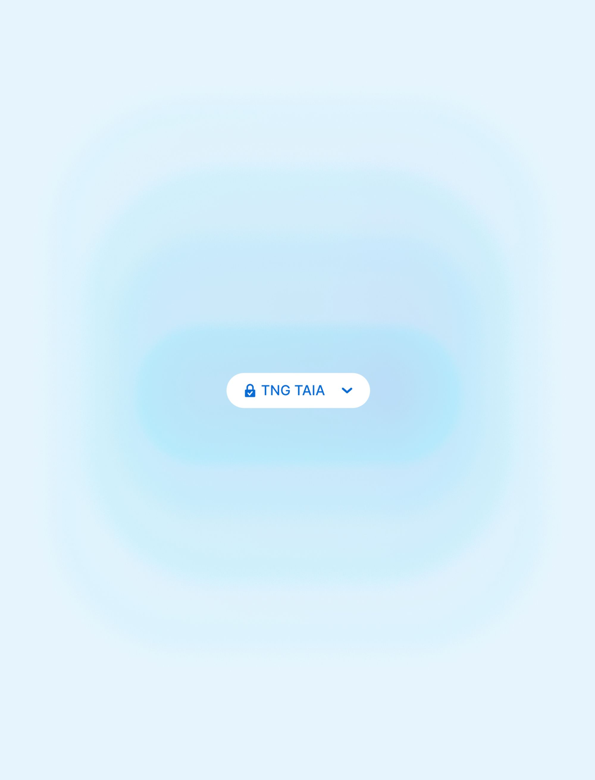 Minimal interface element showing a secure “TNG TAIA” AI tool selector on a soft gradient background.