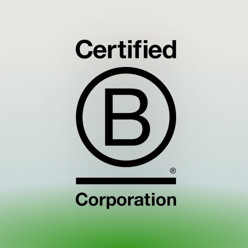 Logo of a Certified B Corporation, showing a large letter “B” inside a circle with the words “Certified Corporation”
