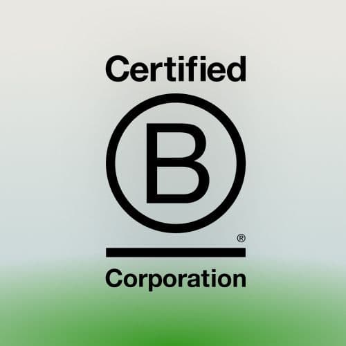 Logo of a Certified B Corporation, showing a large letter “B” inside a circle with the words “Certified Corporation”